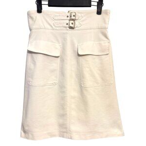 Zara Medium Off White A-Line Skirt Double Buckle & Pocket Detail Cotton Blend